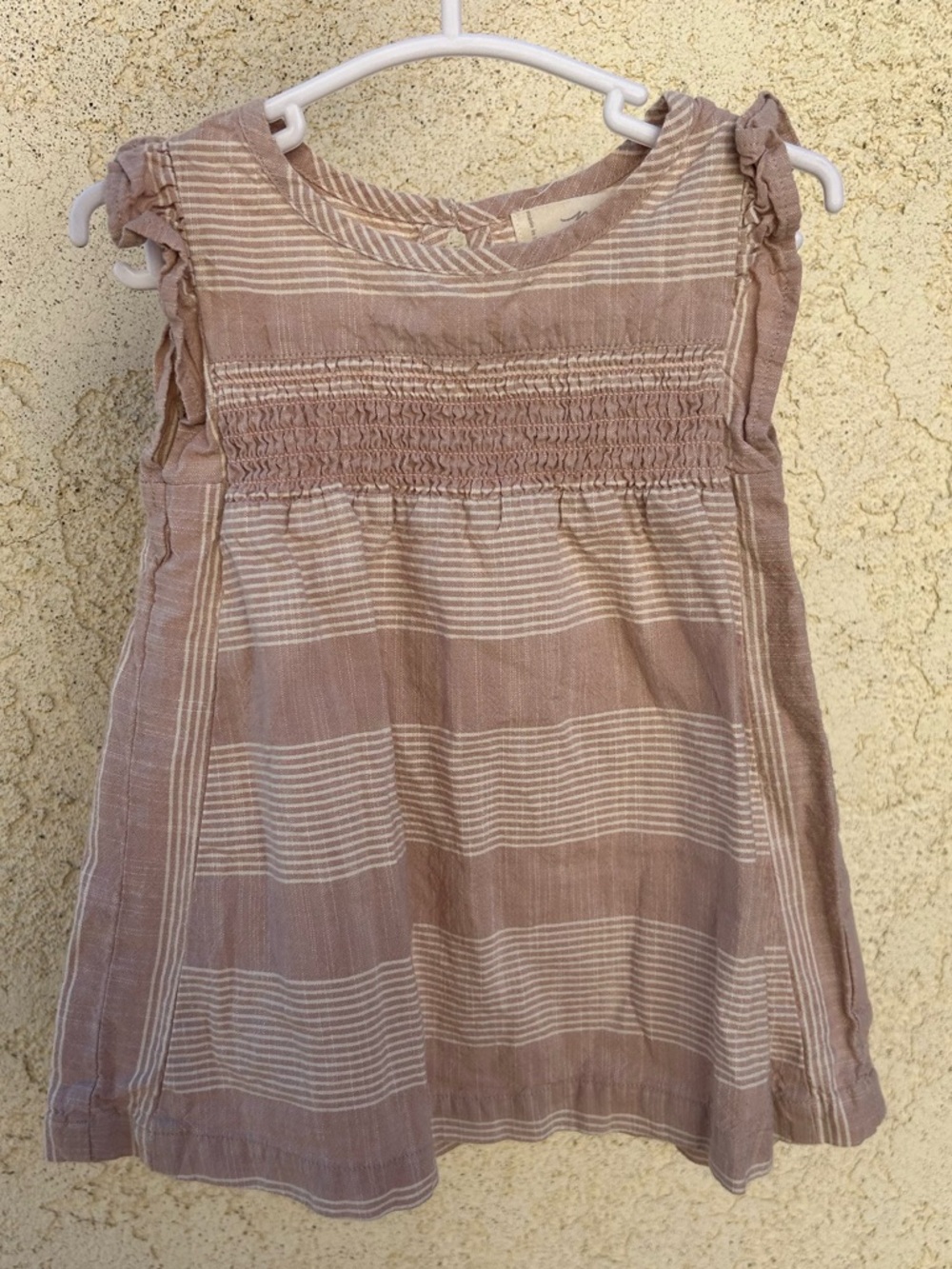 Baby Mauve Striped Sleeveless Dress with Smocked Bodice
